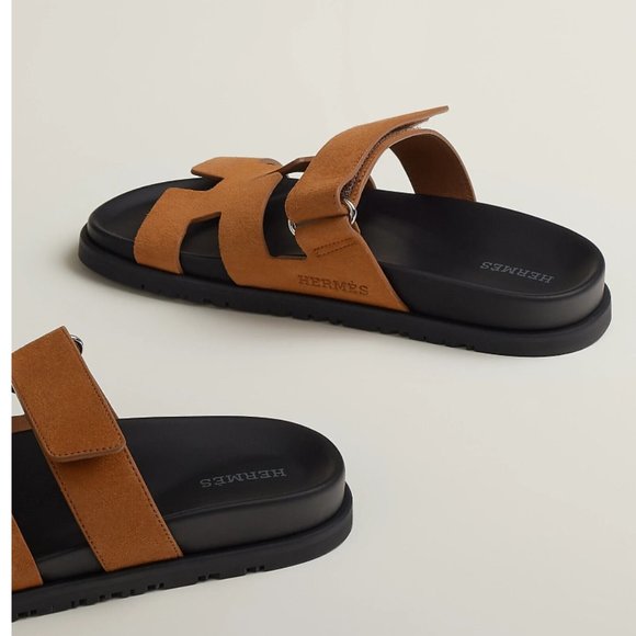 NEW Hermes Women Chypre Suede Brown Naturel Tan Sandals Flats Size 36 - Picture 10 of 12